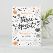 Drie Gedistilleerde Cute Halloween Ghost 3rd Birth Kaart (Staand voorkant)