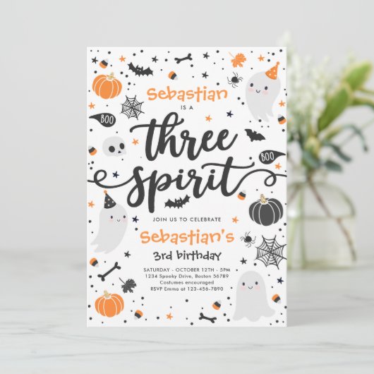 Drie Gedistilleerde Cute Halloween Ghost 3rd Birth Kaart (Staand voorkant)