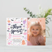 Drie Gedistilleerde Cute Halloween Ghost 3rd Birth Kaart (Staand voorkant)