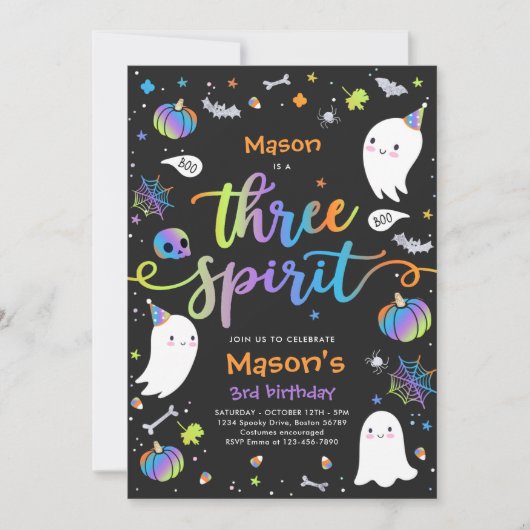 Drie Gedistilleerde Cute Halloween Ghost 3rd Birth Kaart (Voorkant)