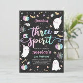 Drie Gedistilleerde Cute Halloween Ghost 3rd Birth Kaart (Staand voorkant)