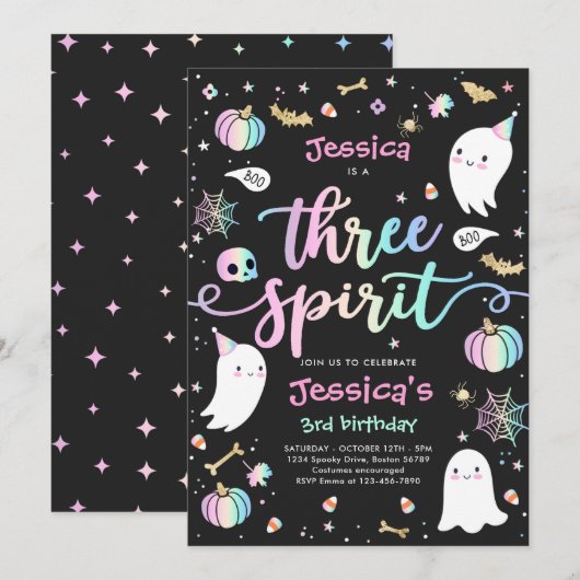 Drie Gedistilleerde Cute Halloween Ghost 3rd Birth Kaart (Voorkant / Achterkant)