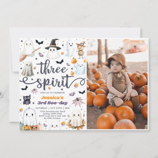 Drie Gedistilleerde Cute Halloween Ghost 3rd Birth Kaart (Voorkant)