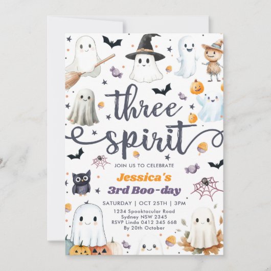 Drie Gedistilleerde Cute Halloween Ghost 3rd Birth Kaart (Voorkant)