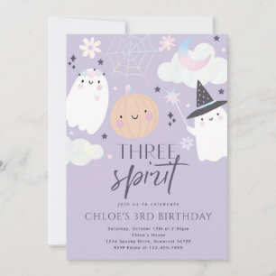 Drie Gedistilleerde Cute Halloween Ghost 3rd Birth Kaart