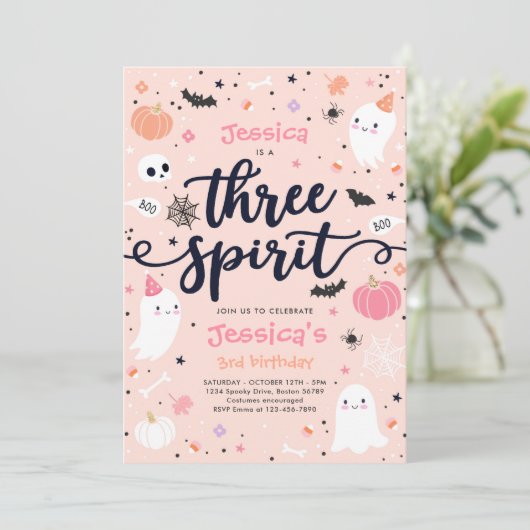 Drie Gedistilleerde Cute Halloween Ghost 3rd Birth Kaart (Staand voorkant)