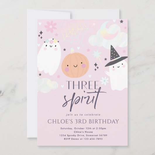 Drie Gedistilleerde Cute Halloween Ghost 3rd Birth Kaart (Voorkant)