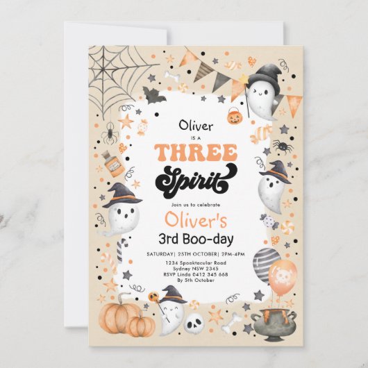 Drie Geest | Cute Halloween Ghost 3rd Birthday Kaart (Voorkant)