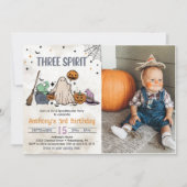 Drie Geest Halloween 3e Verjaardag Party Foto Kaart (Voorkant)