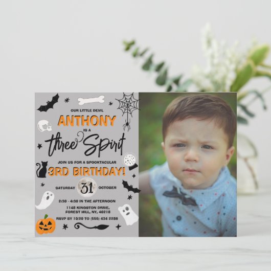 Drie Geest. Halloween 3rd Birthday Foto Kaart (Staand voorkant)