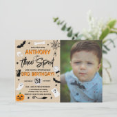 Drie Geest. Halloween 3rd Birthday Foto Kaart (Staand voorkant)