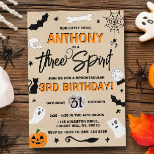 Drie Geest. Halloween 3rd Birthday Kaart