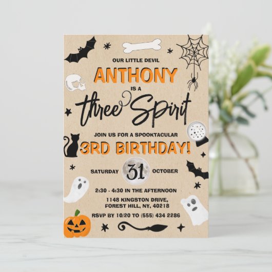 Drie Geest. Halloween 3rd Birthday Kaart (Staand voorkant)