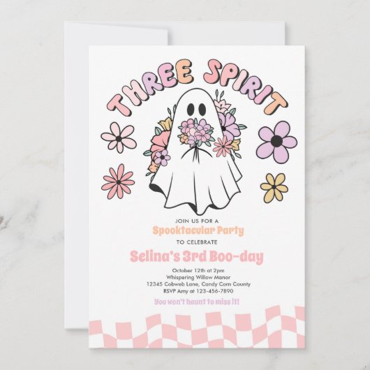 Drie Geest Halloween Floral Ghost 3e Verjaardag Kaart (Voorkant)