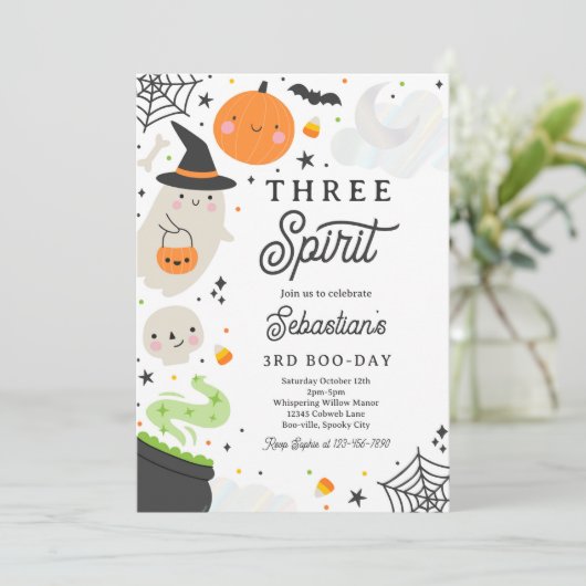 Drie Geest Halloween Ghost 3e Verjaardag Party Kaart (Staand voorkant)