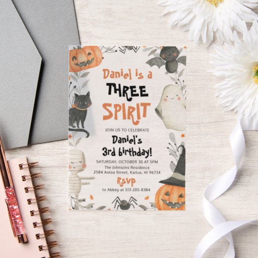 Drie Geest Leuke Halloween 3e Verjaardag Uitnodige Vellum Uitnodigingen (Huwelijk)