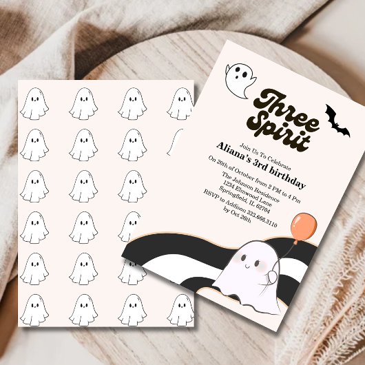 Drie Geest Retro Halloween 3e Verjaardag Party Kaart