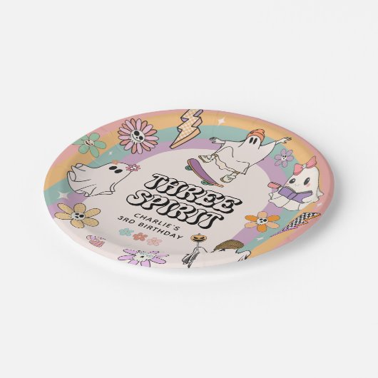 Drie Geest Retro Halloween 3e Verjaardag Party Papieren Bordje (Gekanteld)