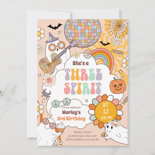 Drie Geest Retro Halloween Party Derde Verjaardag Kaart (Voorkant)