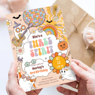 Drie Geest Retro Halloween Party Derde Verjaardag Kaart