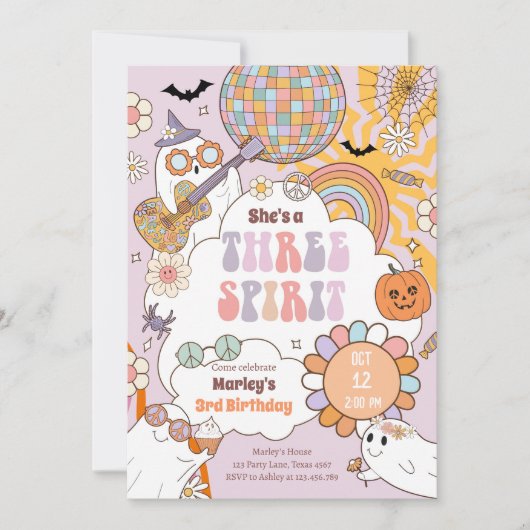Drie Geest Retro Halloween Party Derde Verjaardag Kaart (Voorkant)