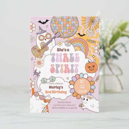 Drie Geest Retro Halloween Party Derde Verjaardag Kaart (Staand voorkant)