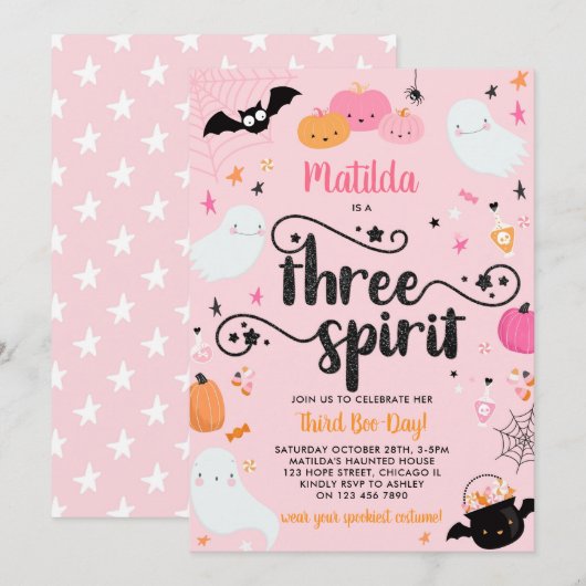 Drie Geest Roze Halloween 3e Verjaardagsfeest Kaart (Voorkant / Achterkant)