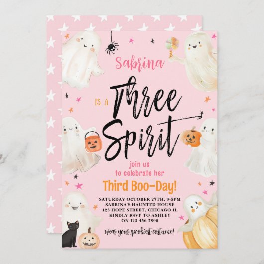 Drie Geest Roze Halloween 3e Verjaardagsfeest Kaart (Voorkant / Achterkant)