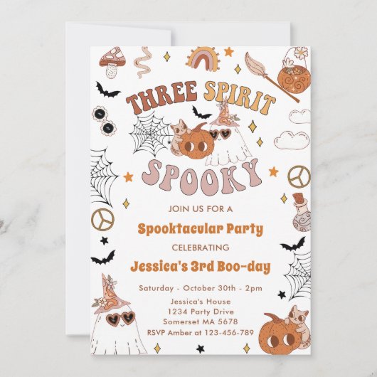 Drie Geest Spooky Leuke Groovy Halloween 3e Kaart (Voorkant)