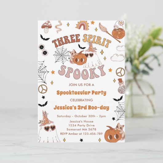 Drie Geest Spooky Leuke Groovy Halloween 3e Kaart (Staand voorkant)