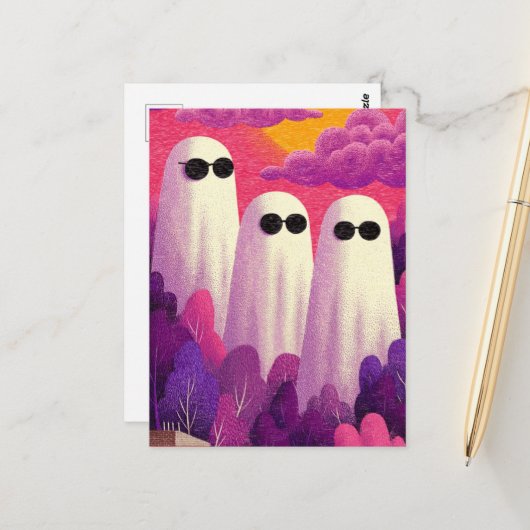 Drie geesten in een zonnebril briefkaart (Voorkant / Achterkant in situ)