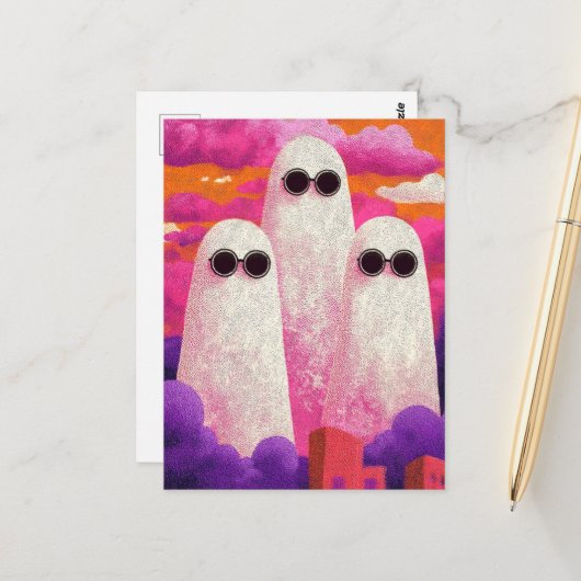 Drie geesten in zonnebrillen in de wolken briefkaart (Voorkant / Achterkant in situ)