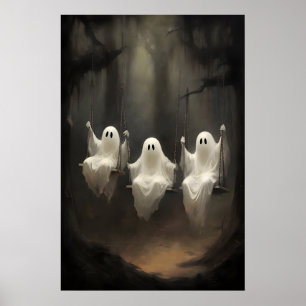 Drie geesten op Swing Forest Print, Dark Academia Poster