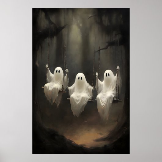 Drie geesten op Swing Forest Print, Dark Academia Poster (Voorkant)