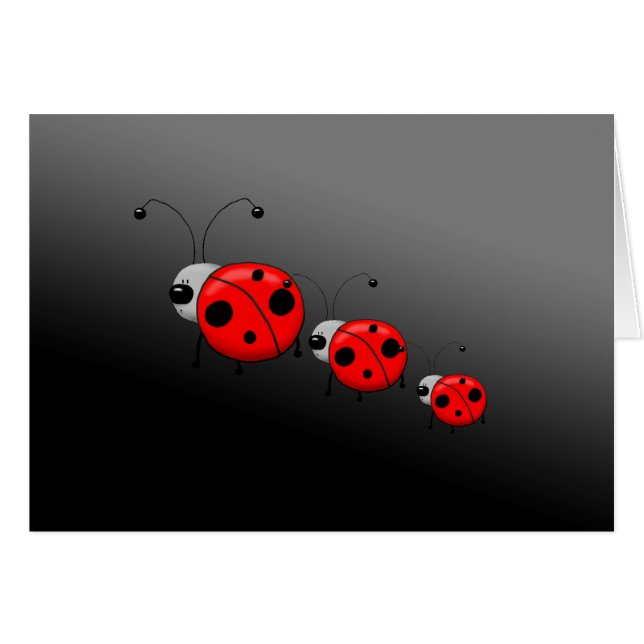Drie geïllustreerd Wenskaart van Ladybugs (Voorkant Horizontaal)