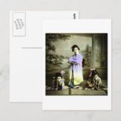 Drie  Geisha in Old Japan Hand Colored Briefkaart (Voorkant / Achterkant)