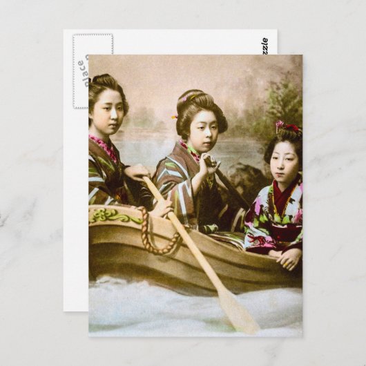 Drie Geisha's in een glazen glaasje met een roest Briefkaart (Voorkant / Achterkant)