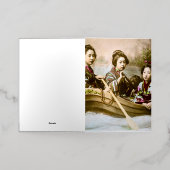 Drie Geisha's in een Roeiboot  Glas Slide Folie Wenskaart (Buiten Laag)