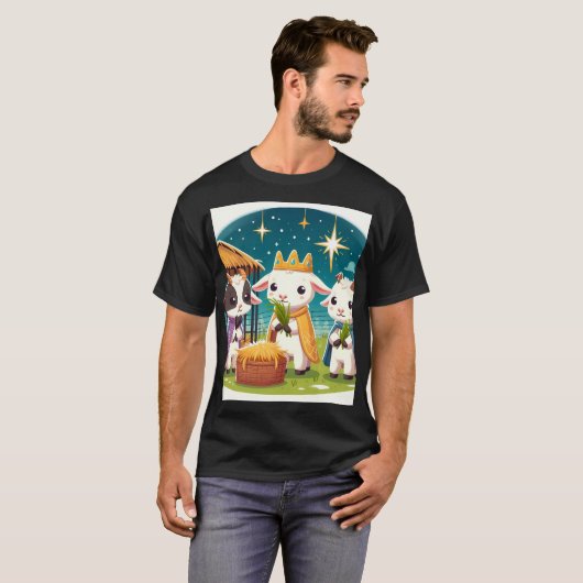 Drie geiten staan in een veld met een mand t-shirt (Voorkant volledig)