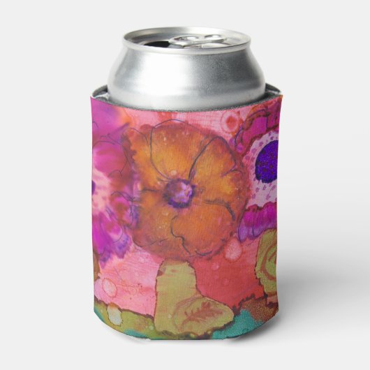 Drie gekke bloemen Boho Alcohol INk Design Blikjeskoeler (Blikje Voorkant)