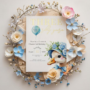 Drie Gekke Goose Boy 3e verjaardag Uitnodiging