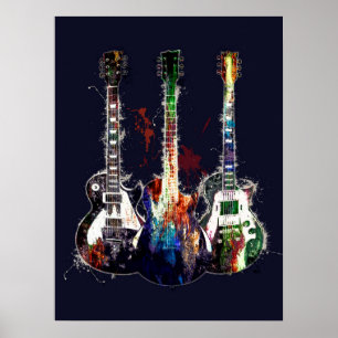 Drie gekleurde gitaren poster