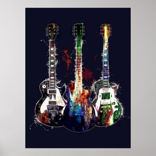 Drie gekleurde gitaren poster (Voorkant)