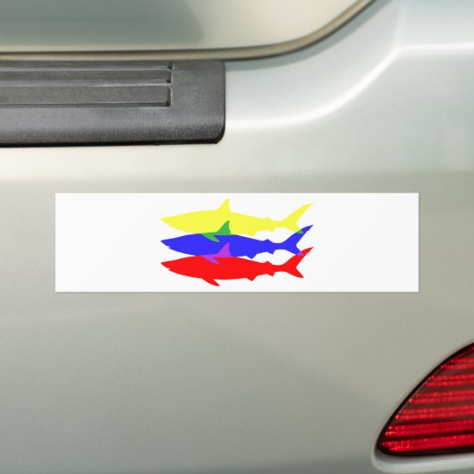 Drie gekleurde haaien bumpersticker (Op auto)