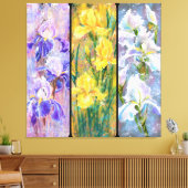 Drie gekleurde irissen bloemen canvas print schild (Insitu (Woonkamer))
