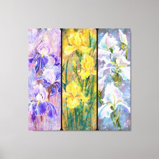 Drie gekleurde irissen bloemen canvas print schild (Voorkant)