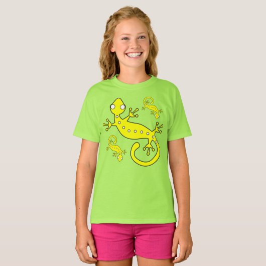 Drie Gele Abstracte Lizards T-shirt (Voorkant volledig)