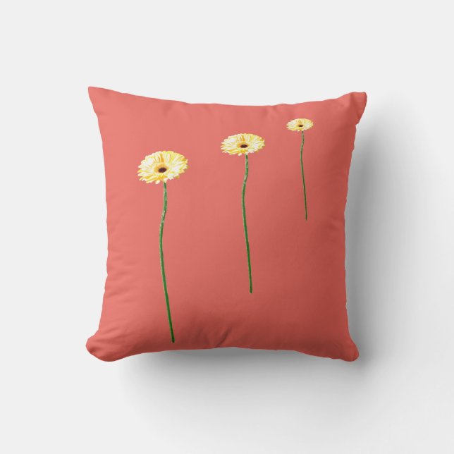 Drie Gele Gerbera Bloemen Kussen (Voorkant)