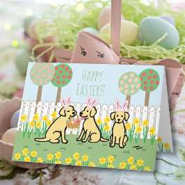 Drie gele labrador paasbunnies feestdagen kaart
