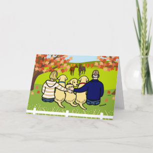 Drie gele labradors en ouders in de herfst kaart